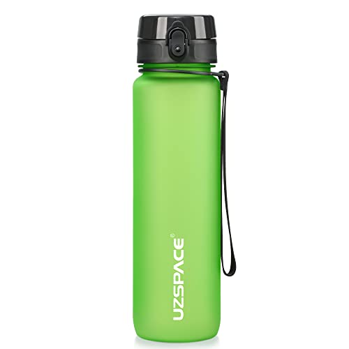UZSPACE Trinkflasche Kinder Auslaufsicher,Sport Kunststoff Trinkflasche 1l,800ml,500ml, Tritan & BPA-frei Sportflasche Kohlensäure Geeignet (Vitality Green, 1000ml) von UZSPACE