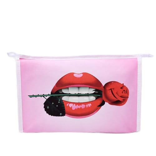 Uadme Aufbewahrungstasche, tragbar, wiederverwendbar, Make-up-Kosmetiktasche für Mädchen und Damen, mit Lippen- und Rosen-Design, mehrfarbig, 60_x_180_cm von Uadme