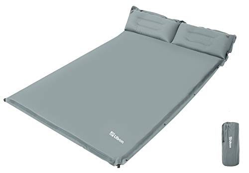 Ubon Doppelte Selbstaufblasende Schlafmatten Komfortable Luftmatratzen für 2 Personen 3,6cm Schwamm Füllung Ergonomische Tragbar und leicht Camping Bett Grau 2P von Ubon