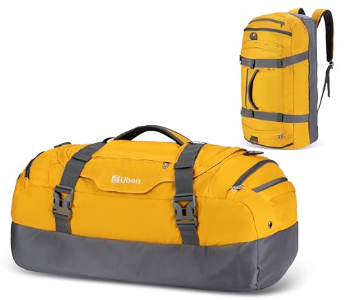 Ubon Reisetasche Größe 80L Übergroßes Handtasche mit Laptopfach Belüftetes Kompressionsriemen Duffle Bag Praktische Wanderrucksäcke für Urlaub und Sport Camping Strand Ausflüge Gelb von Ubon