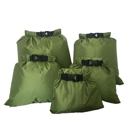 Ukbzxcmws Leichte, wasserdichte Trockensäcke mit Roll-Top, hält Ausrüstung trocken für Wandern, Strand, Angeln, Camping, Rafting, Schwimmen, 5 Stück, armee-grün von Ukbzxcmws