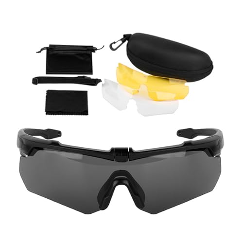 Ukbzxcmws Taktische Brillen, Anti-Beschlag-Brille mit 3 austauschbaren Gläsern, UV-Schutz, Jagd, Airsofts, taktische Jagdbrillen von Ukbzxcmws