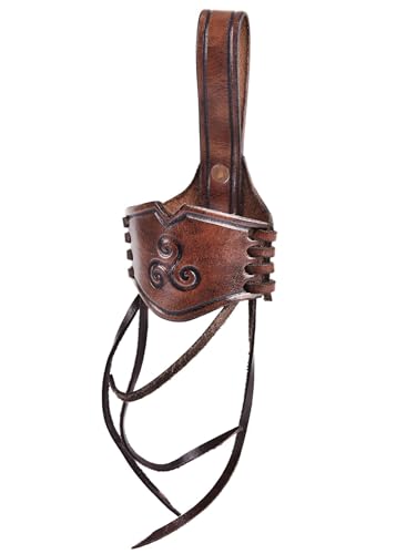 Ulfberth | Leder Hornhalter für Trinkhorn mit geprägter Triskele| Gürtelhalter für Trinkhörner |Gürtel-Horn-Halter | Mittelalter Wikinger LARP (Dunkelbraun, 0,4 l - 0,9 l) von Ulfberth