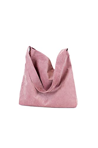 Ulisty Damen/Mädchen Cord Grosse Kapazität Tragetasche Schultertasche Mode Hobo Tasche Lässig Einkaufstasche Handtasche Rosa von Ulisty