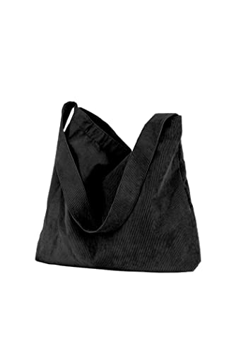 Ulisty Damen/Mädchen Cord Grosse Kapazität Tragetasche Schultertasche Mode Hobo Tasche Lässig Einkaufstasche Handtasche Schwarz von Ulisty