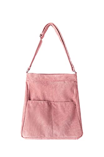 Ulisty Damen/Mädchen Grosse Kapazität Cord Fäch Tragetasche Mode Schultertasche Hobo Tasche Lässig Umhängetasche Einkaufstasche Handtasche Rosa von Ulisty