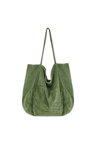 Ulisty Damen Groß Cord Tragetasche Retro Schultertasche Beiläufig Einkaufstasche Mode Handtasche hellgrün von Ulisty