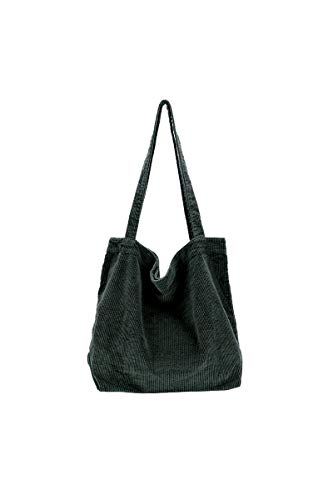 Ulisty Damen Grosse Kapazität Cord Tragetasche Lässig Schultertasche Mode Handtasche Einkaufstasche Tote Tägliche Tasche dunkelgrün von Ulisty