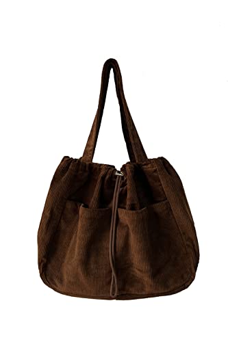 Ulisty Frauen Große Kapazität Cord Kordelzug Tragetasche Taschen Schultertasche Casual Handtasche Hobo Tasche Einkaufstasche, Kaffee, Einheitsgröße von Ulisty