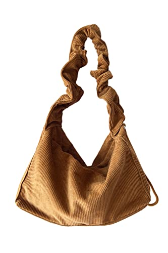 Ulisty Kleine Corduroy Unterarmtasche mit Kordelzug, Umhängetasche, lässige Handtasche, Hobo-Tasche, braun, Einheitsgröße, Handgepäck von Ulisty