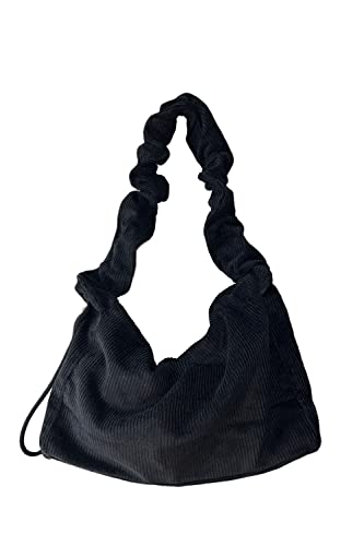 Ulisty Kleine Unterarmtasche aus Cord, mit Kordelzug, Umhängetasche, lässige Handtasche, Hobo-Tasche, Schwarz , Einheitsgröße, Handgepäck von Ulisty