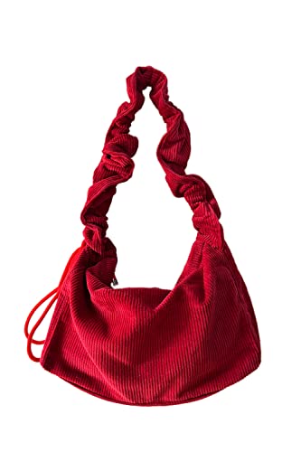 Ulisty Kleine Unterarmtasche aus Cord, mit Kordelzug, Umhängetasche, lässige Handtasche, Hobo-Tasche, rot, Einheitsgröße, Handgepäck von Ulisty