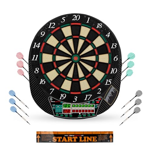 Ultrasport elektrisches Dartboard ohne Türen, Dartautomat für bis zu 8 Spieler, inklusive Abwurfline, 12 Dartpfeile und 100 Soft-Tipps, Dartspiel mit LED-Anzeige, geeignet für Partys und Spieleabende von Ultrasport