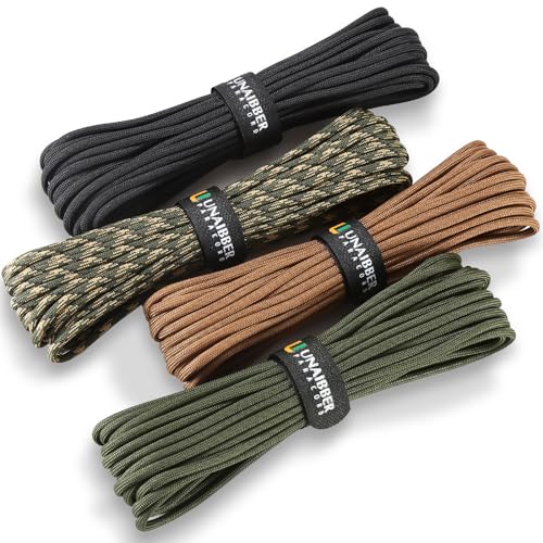 Unaibber 40M Paracord 4mm, 4 Stück x 33ft | Paracord Schnüre Seil 7 Kern-Strängen, Paracord aus reißfestem 100% Nylon Seil, Type III Paracord hält bis zu 250kg für Survival Camping, Gesamtlänge 132ft von Unaibber