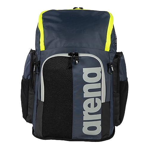 arena Spiky III Schwimm Rucksack 45, Freizeit- und Sportrucksack aus Wasserabweisendem Material, Gepolsterte Schulterpartie, Schulrucksack, 45 Liter, Navy-neon_yellow von ARENA
