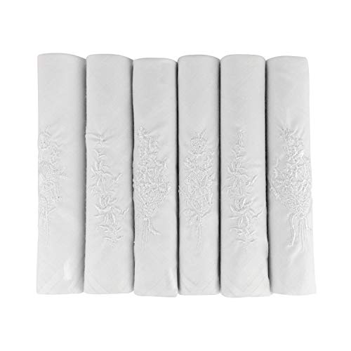 Damen Taschentücher, Bestickt, 100% Baumwolle, Weiß, 40 x 40 cm, 6 Stück von Unknown