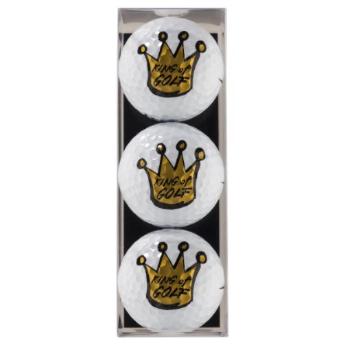 3-er Golfballset KING OF GOLF, Golfgeschenk Golfbälle Herren Krone hochwertig Markengolfball von Unbekannt