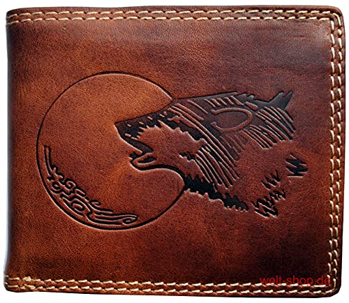 Hochwertige Geldbörse Geldbeutel Portemonnaie Büffel Wolf Mond geprägt RFID von Unbekannt