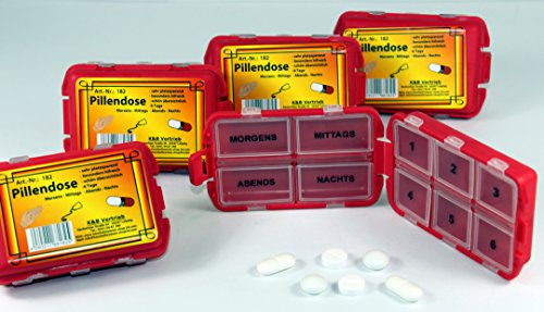 Unbekannt Pillendose 6 Stück -K&B Vertrieb- Pillenbox Tablettendose Tablettenbox Medikamentendose Medikamentenbox 182 (Rot) von Unbekannt