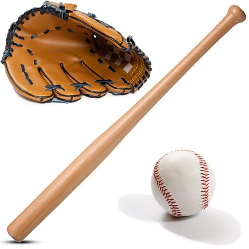 VR7 Baseballball-Set Baseballschläger + Baseball + Baseballhandschuh aus Holz 63,5 cm Sicherheit Baseballschläger und Ball Set Selbstverteidigung Jugendliche Erwachsene Outdoor Training und Praxis von Unbekannt