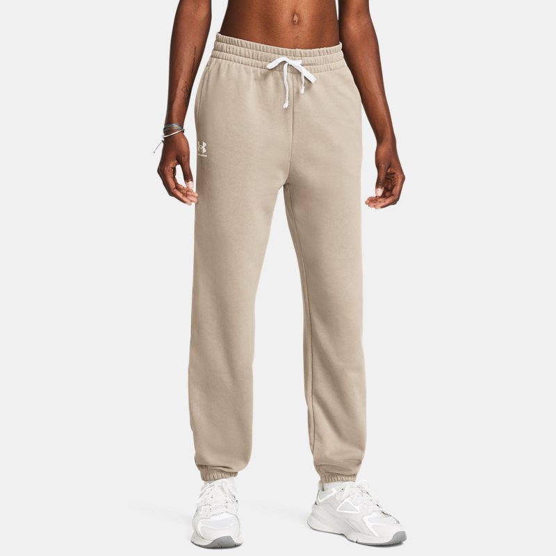 Damen Under Armour Rival Jogginghose aus French Terry Timberwolf Taupe / Weiß XS von Under Armour