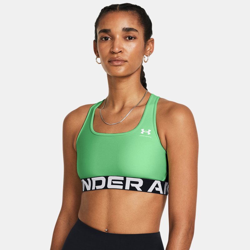 HeatGear® Armour Mid Sport-BH mit Branding für Damen Matrix Grün / Weiß L von Under Armour