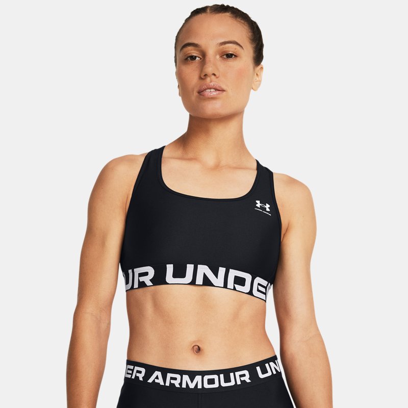 HeatGear® Armour Mid Sport-BH mit Branding für Damen Schwarz / Weiß XS von Under Armour