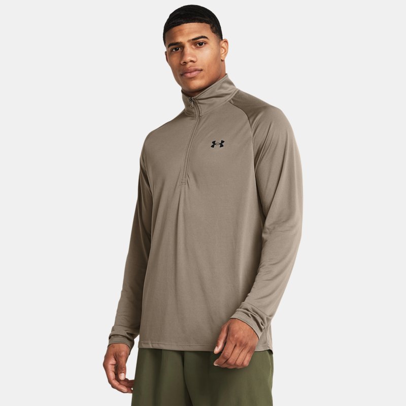 Herren Under Armour Tech™ Shirt mit ½-Zip, langärmlig Taupe Dusk / Schwarz XL von Under Armour
