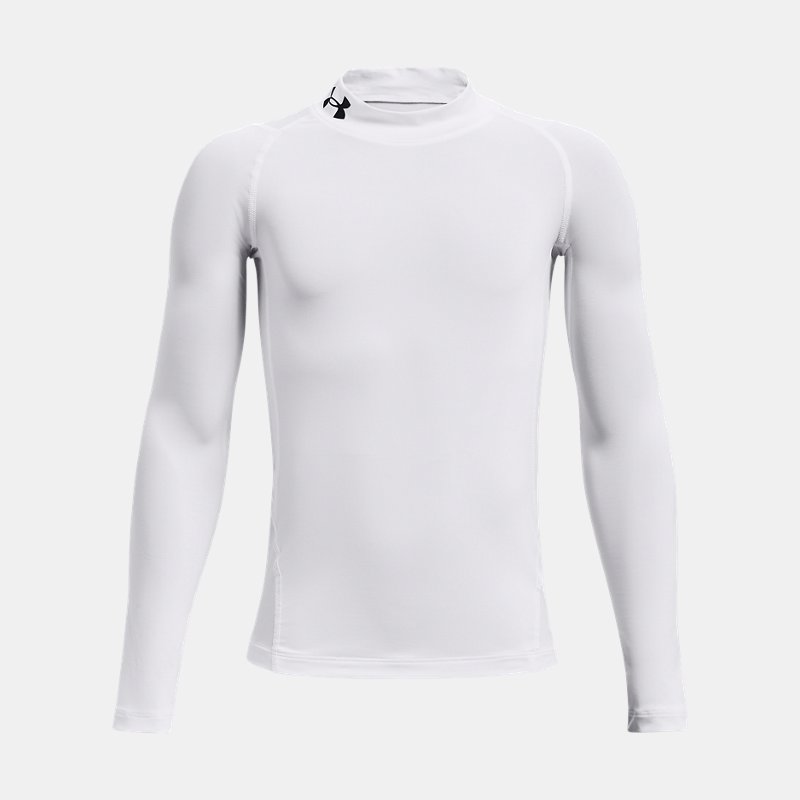 Jungen HeatGear Langarmshirt mit Stehkragen Weiß / Schwarz YSM (127 - 137 cm) von Under Armour
