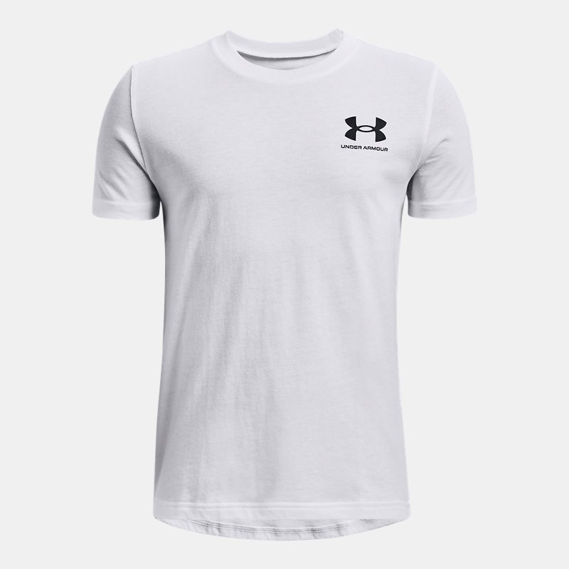 Jungen Under Armour Sportstyle Oberteil mit Logo links an der Brust, kurzärmlig Weiß / Schwarz YXS (122 - 127 cm) von Under Armour