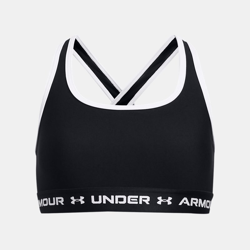 Mädchen Under Armour Crossback Sport-BH Schwarz / Schwarz / Weiß YSM (127 - 137 cm) von Under Armour