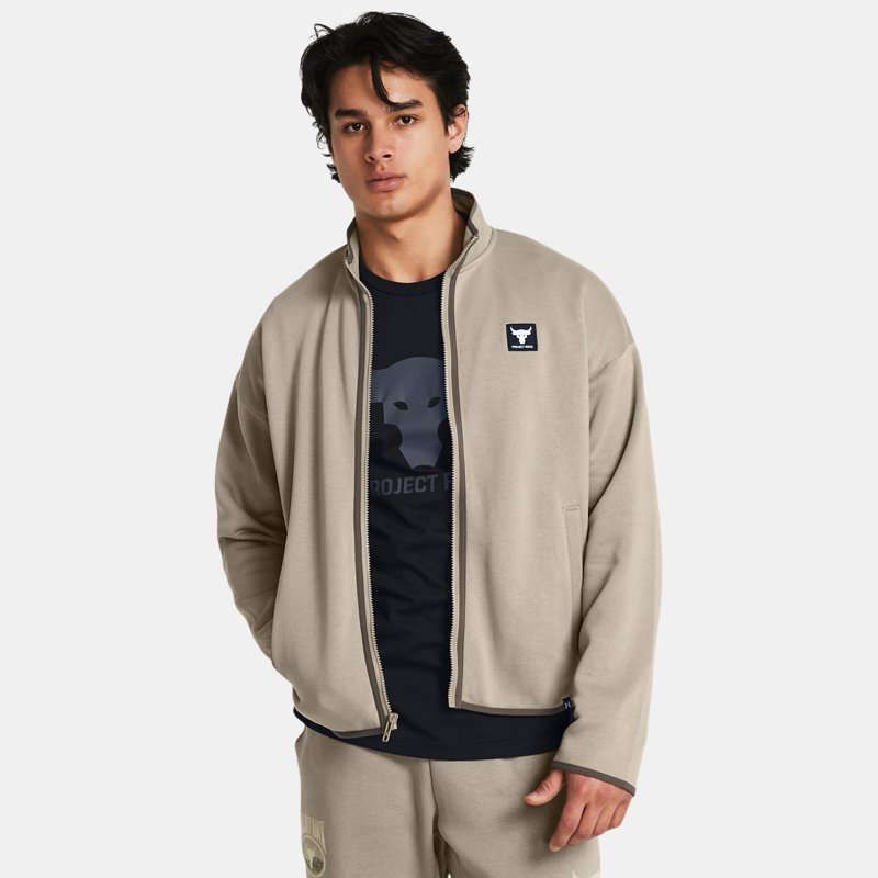 Project Rock Jacke aus Essential Fleece mit durchgehendem Zip für Herren Timberwolf Taupe / Schwarz XXL von Under Armour