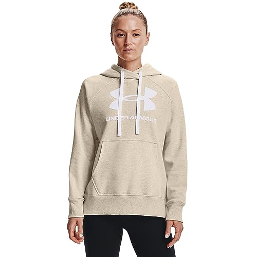 Under Armour Damen Rival Logo Hoodie Fleece Tops, Oatmeal Light Heather (783)/White, M EU von Under Armour