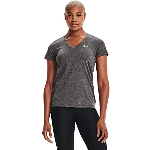 Under Armour Damen Tech Short Sleeve V - Solid, atmungsaktives Laufshirt für Frauen, kurzärmliges Trainingsshirt mit loser Passform von Under Armour