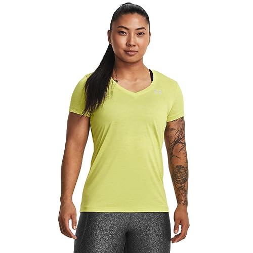 Under Armour Damen Tech-T-Shirt mit V-Ausschnitt, kurzärmelig, gelb, L von Under Armour