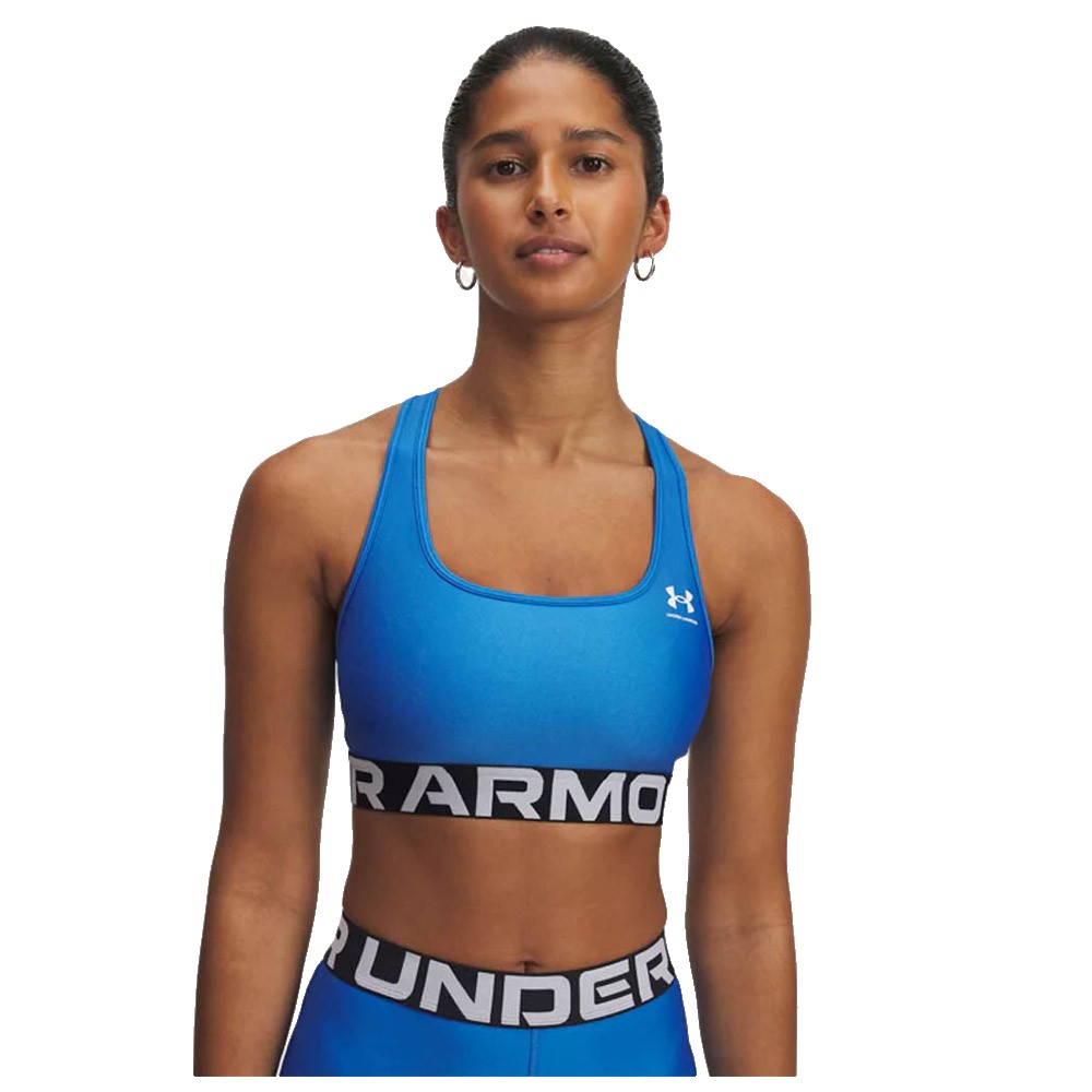 Under Armour Heatgear Branded Medium Impact Sports Bra Blau S Frau von Under Armour
