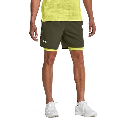 Under Armour Herren Launch Run 2-in-1-Shorts, 17,8 cm Shorts, Marine Od Green/Lime Yellow/Reflective, S von Under Armour