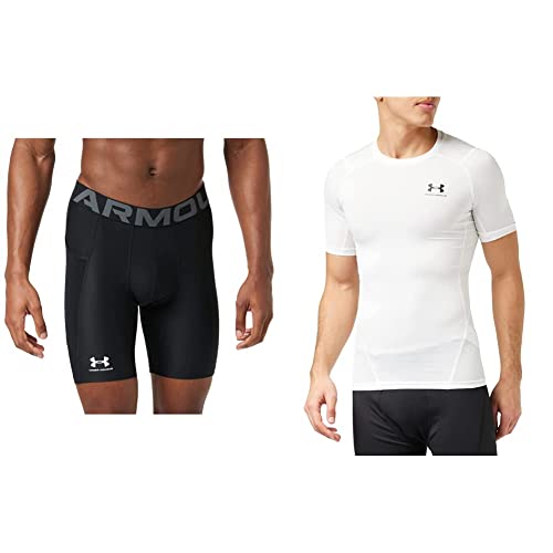 Under Armour Herren UA HG Armour Comp SS Shirt & Herren Ua Hg Armour Kurze Laufhose atmungsaktive Herrenshorts, Black/White, M EU von Under Armour