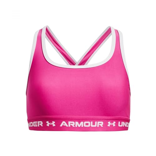 Under Armour Mädchen Crossback Mid-impactsolid Sport-BH, (652) Rebel Pink/Weiß, S von Under Armour