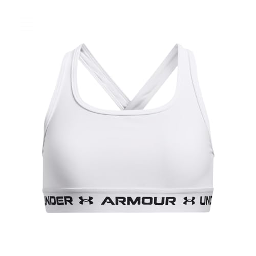 Under Armour Mädchen Crossback Mid-impactsolid Sport-BH, (101) Weiß/Weiß/Schwarz, S von Under Armour