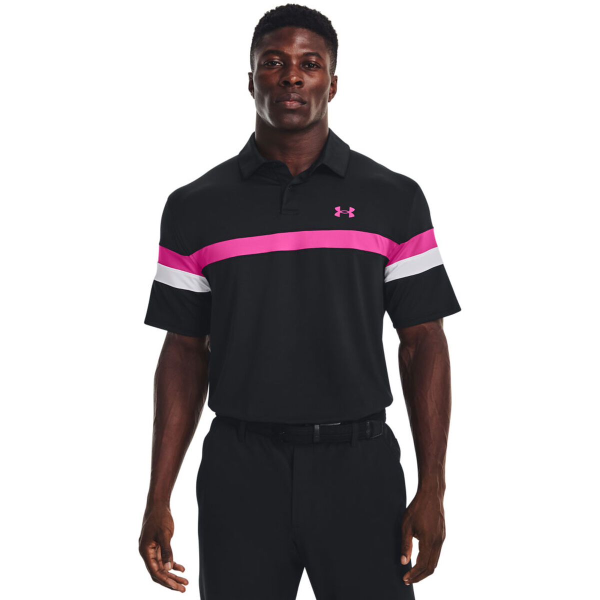 Under Armour Men's Black, White and Pink T2G Blocked Golf Polo Shirt, Size: Small | American Golf von Under Armour
