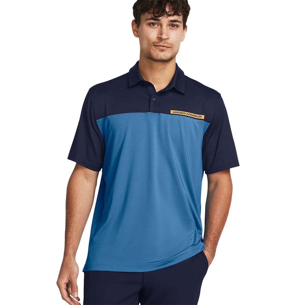 Under Armour Men's T2G Colour Block Golf Polo Shirt, Mens, Photon blue/midnight/nova oran, Medium | American Golf von Under Armour