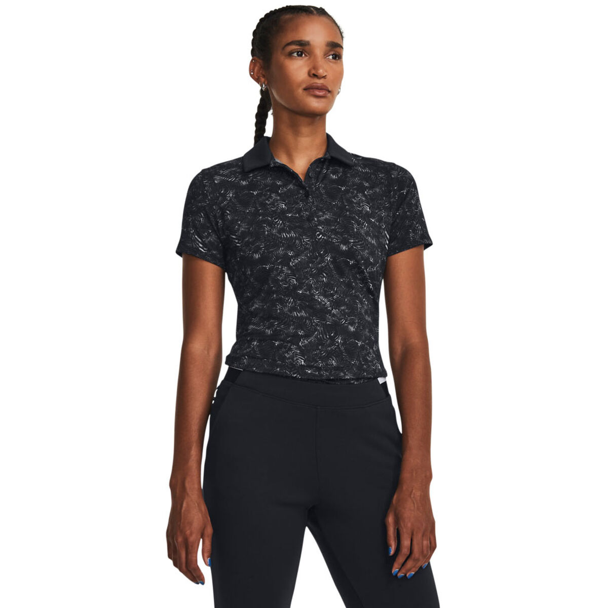 Under Armour Womens Zinger Printed Golf Polo Shirt, Female, Black/metal/silver, Small | American Golf von Under Armour