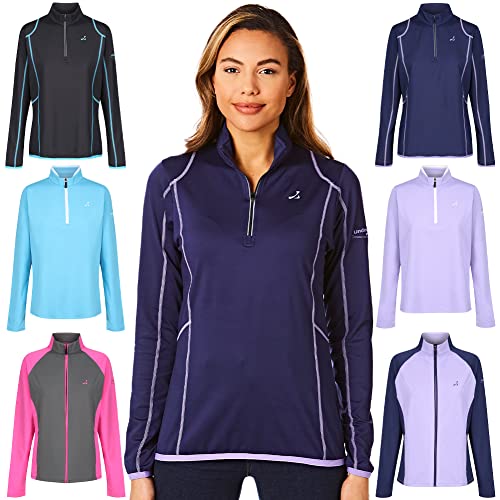 Under Par Damen Zip Neck Pullover Pullover Atmungsaktiver Feuchtigkeitstransport Damen Golf Midlayer Top, Uplmid1746 – Marineblau/Lavendel, 36 EU von Under Par