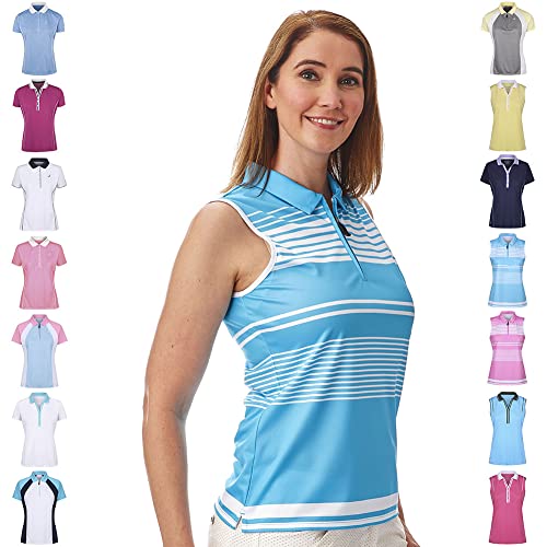 Under Par Damen Pro Qualität Ärmellos Golf Poloshirts, 1676-Summer Blue/White, 36 von Under Par