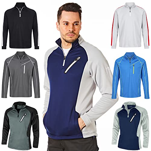 Under Par UPTOP1719 Herren Pullover mit Reißverschluss Pullover Atmungsaktiver feuchtigkeitsableitender Golf-Midlayer-Oberteil, Marineblau/Storm Grey, XXL von Under Par