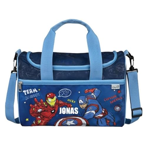 Sporttasche Avengers Jungen - Personalisiert mit Name - Kleine Reisetasche Sportbeutel Kinder - Kindertasche blau 10L von Undercover