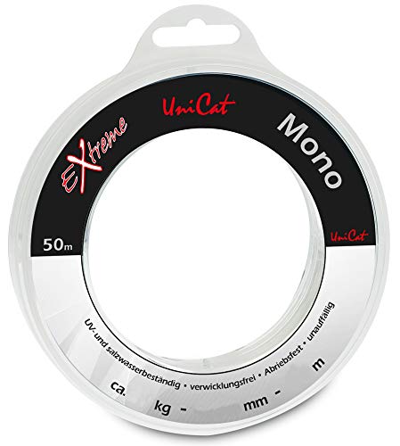 Uni Cat Unisex – Erwachsene Extreme Mono 50m-Vorfachschnur zum Wallerangeln, Monofile Schnur für Wallermontagen, Wallerschnur, Vorfachmaterial, Durchmesser/Tragkraft:1.30mm / 57.2kg, White von Uni Cat