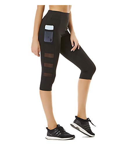 Uni-Wert Damen Leggings Tech Mesh Yoga Fitness Hose Lange Streetwear Sporthose mit Netzeinsätzen, Stil 5 - Schwarz, M von Uni-Wert