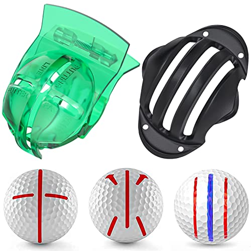 Uniclife 2 PCS Golf Ball Liner Template für Putt Linear Alignment Kit mit Federklemme und Tri-Line Stencils Golf Line Drawing Marking Tools mit Cross Arrow und Tri-Line Patterns von Uniclife